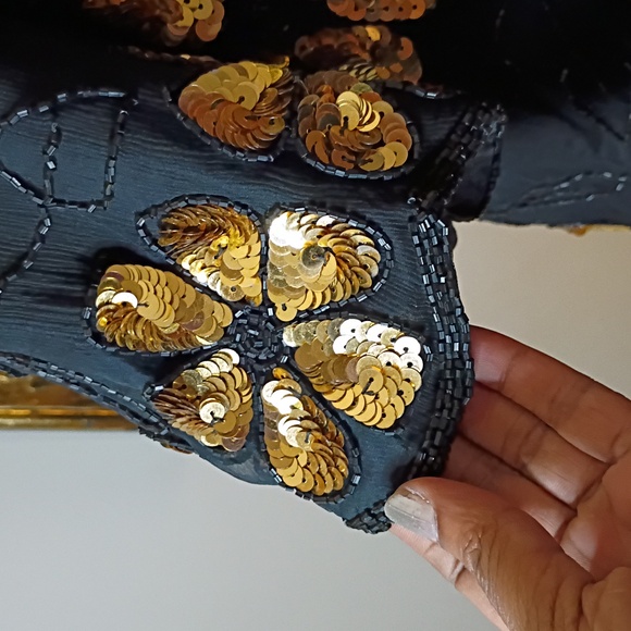 Lawrence Kozar NY Vintage Black and Gold Floral Sequin Top - Picture 4 of 6